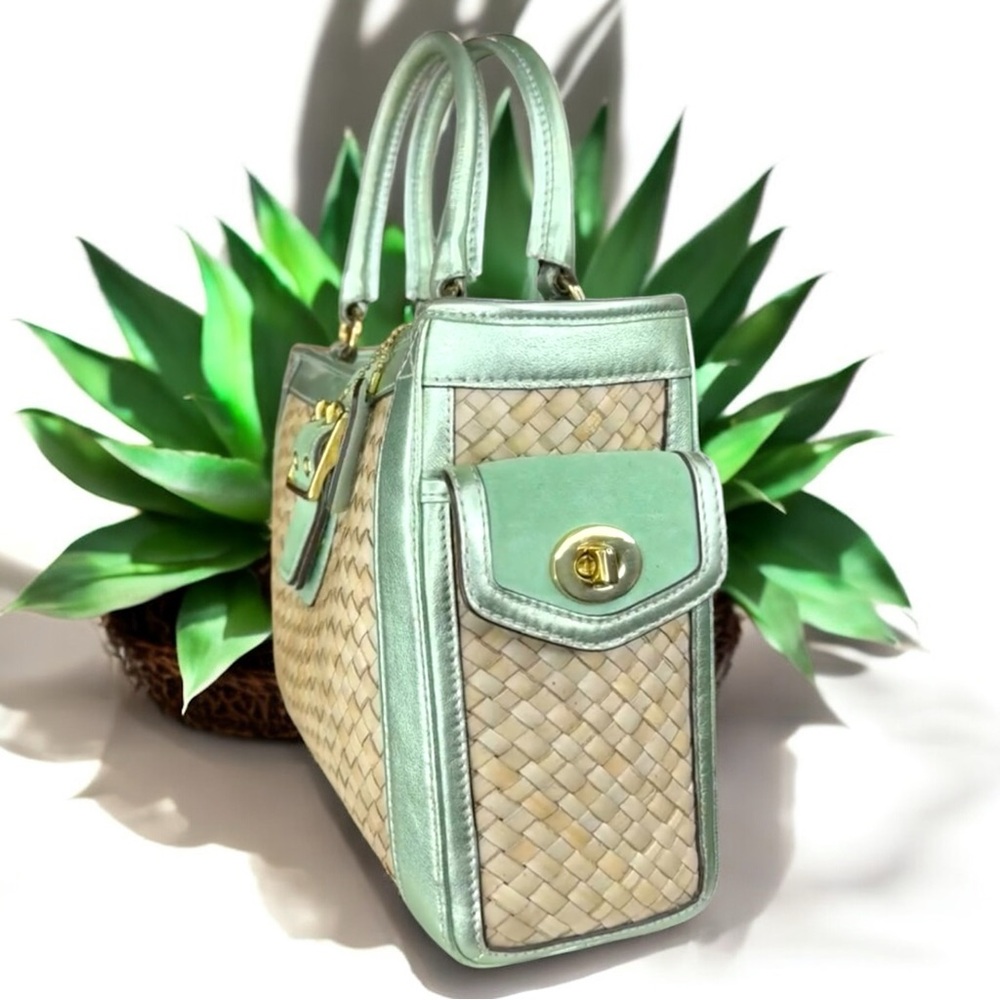Coach Green and Tan Tote with Woven Design - Picture 15 of 16